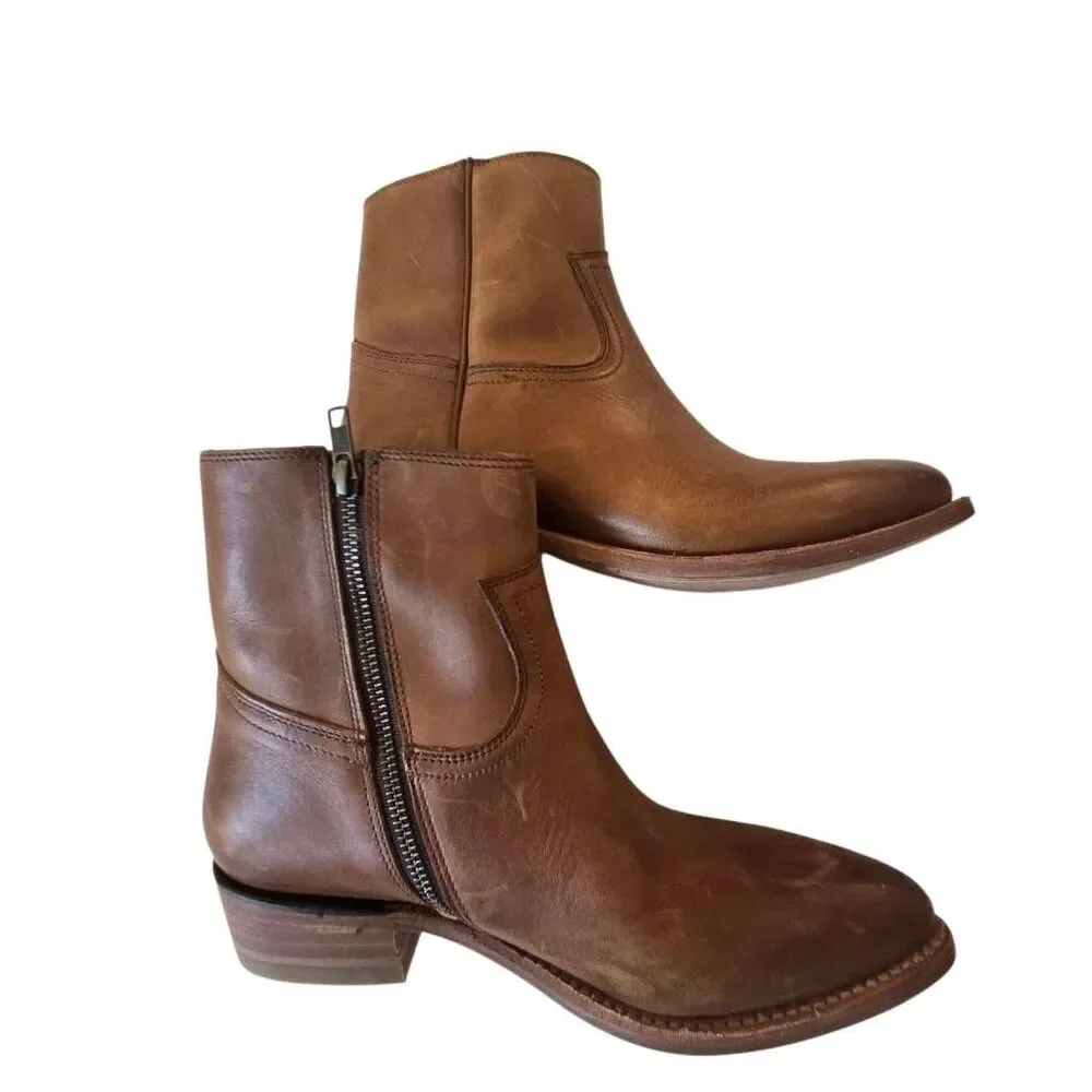 Frye Womens Billy Inside Zip Leather Caramel Bootie Size 8.5B